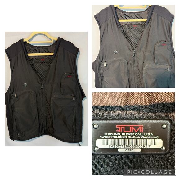 Tumi Men's Black Zip Up Tactical Traveler Packable Cargo Pocket Vest L Read Desc - Picture 1 of 16